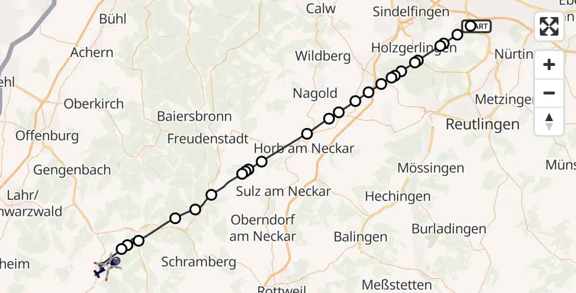 Flugroute Polizeihubschrauber Flughafen Stuttgart - Mühlenbach, 20 Mai 2026, 00:11