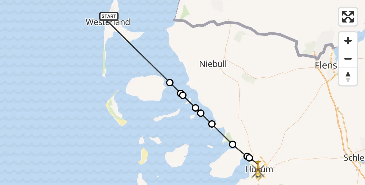 Flugroute Rettungshubschrauber Sylt - Husum, 20 Mai 2026, 01:23