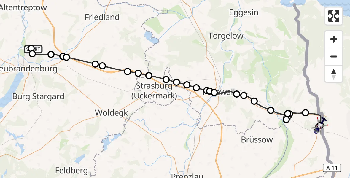 Flugroute Polizeihubschrauber Neubrandenburg Trollenhagen Flughafen - Grambow, 20 Mai 2026, 02:39