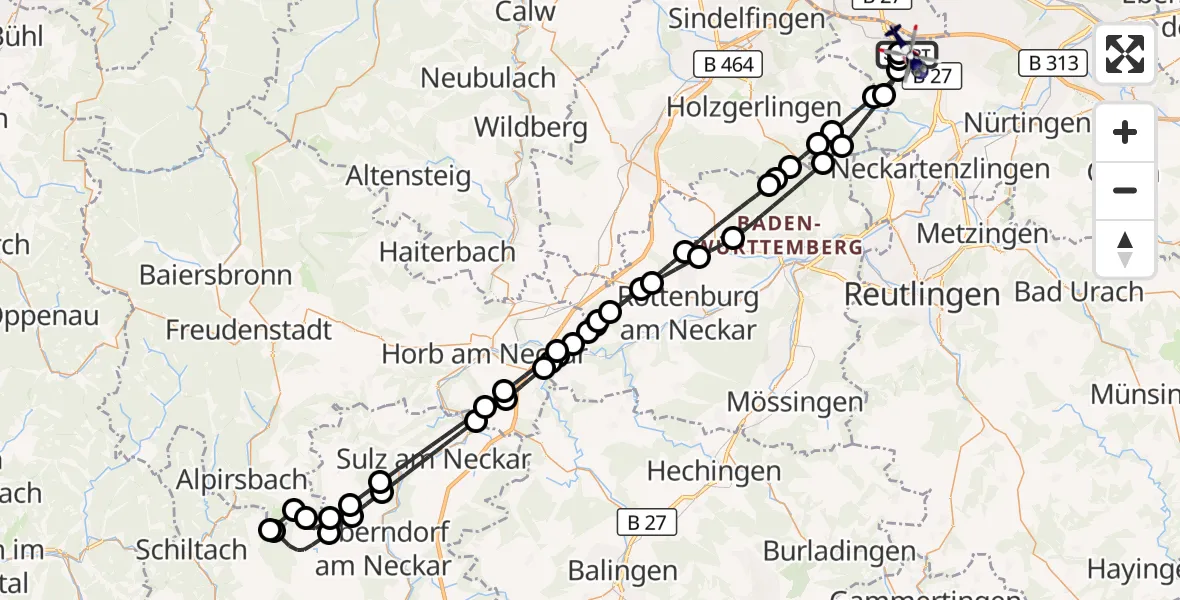 Flugroute Polizeihubschrauber Flughafen Stuttgart - Flughafen Stuttgart, 20 Mai 2026, 02:57
