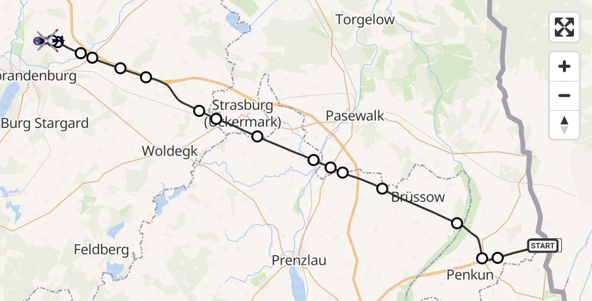 Flugroute Polizeihubschrauber Nadrensee - Neubrandenburg Trollenhagen Flughafen, 20 Mai 2026, 03:43
