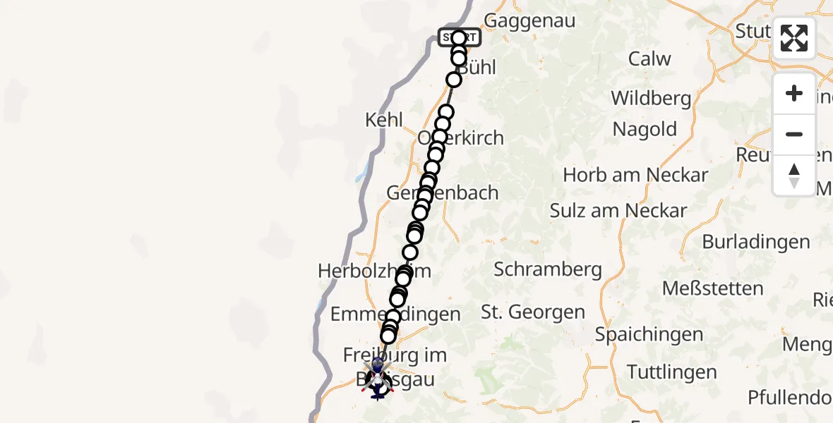 Flugroute Polizeihubschrauber Karlsruhe Baden-Baden Flughafen - Ebringen, 20 Mai 2026, 04:42