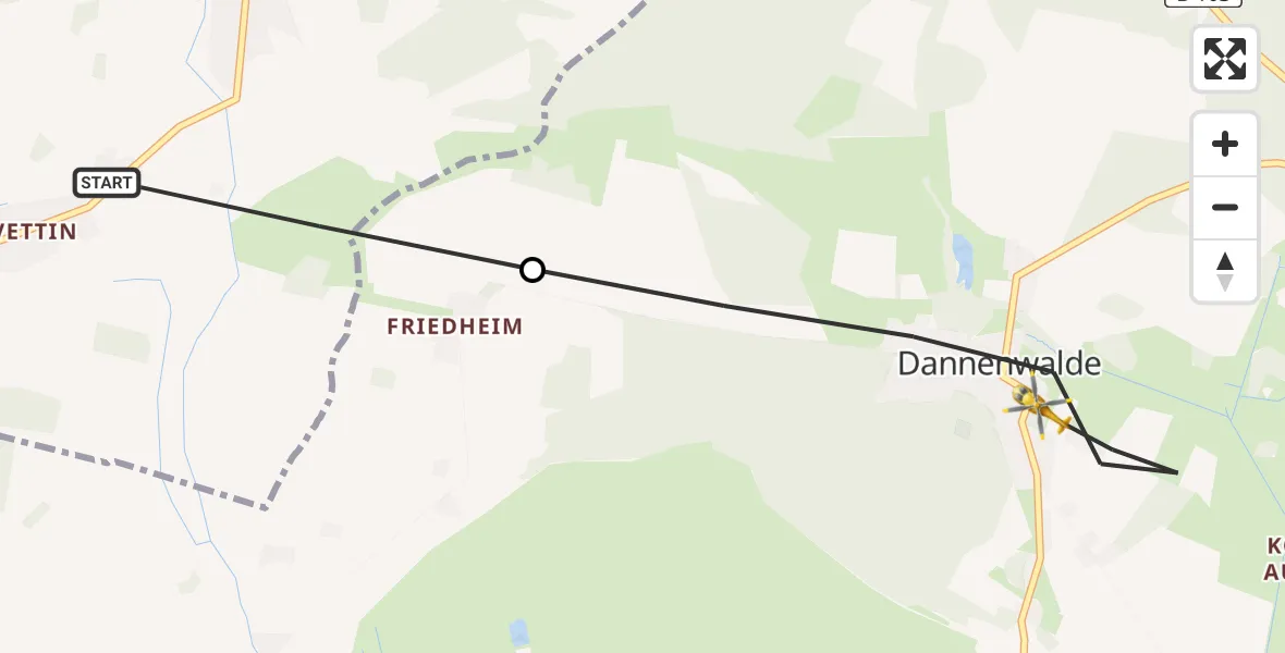 Flugroute Rettungshubschrauber Groß Pankow (Prignitz) - Gumtow, 20 Mai 2026, 05:39