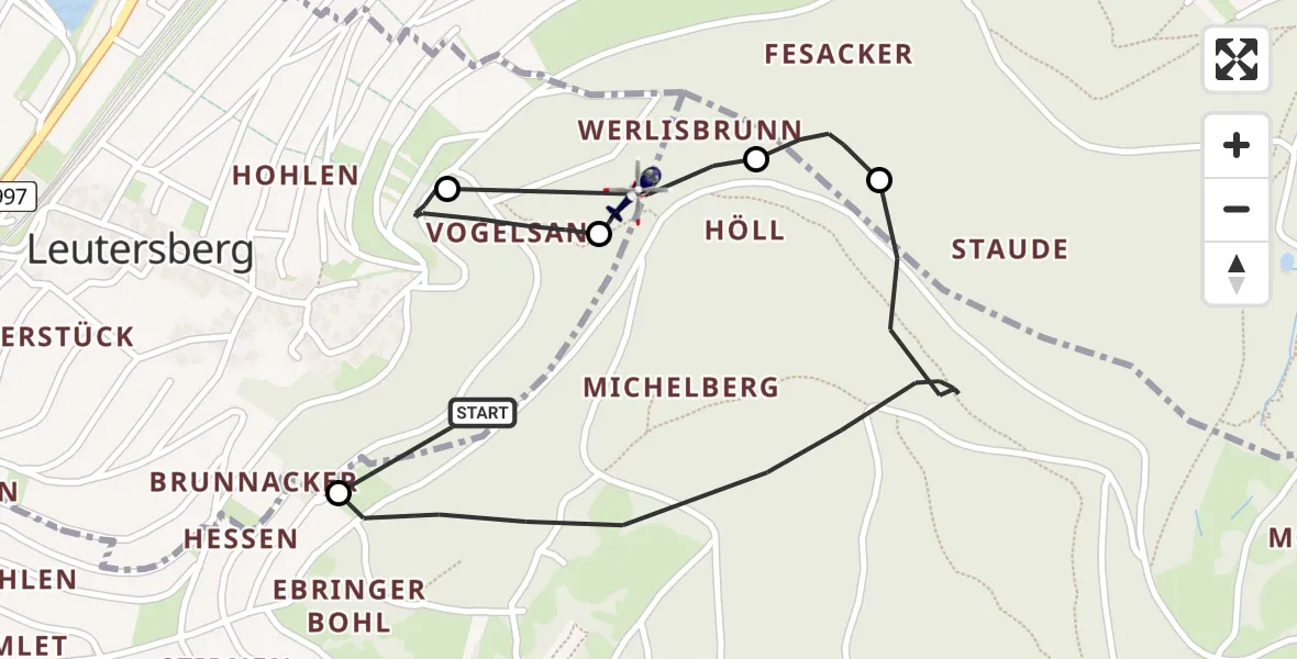 Flugroute Polizeihubschrauber Schallstadt - Ebringen, 20 Mai 2026, 05:45