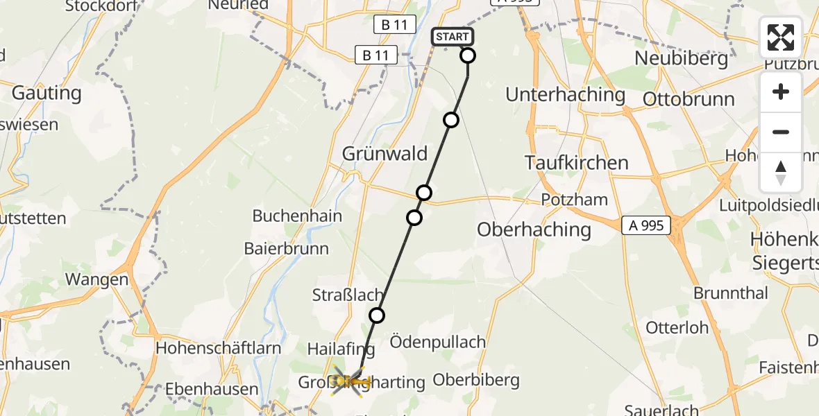 Flugroute Rettungshubschrauber ADAC Air Rescue Center Hubschrauberlandeplatz (Christoph 1) - Straßlach-Dingharting, 20 Mai 2026, 06:05