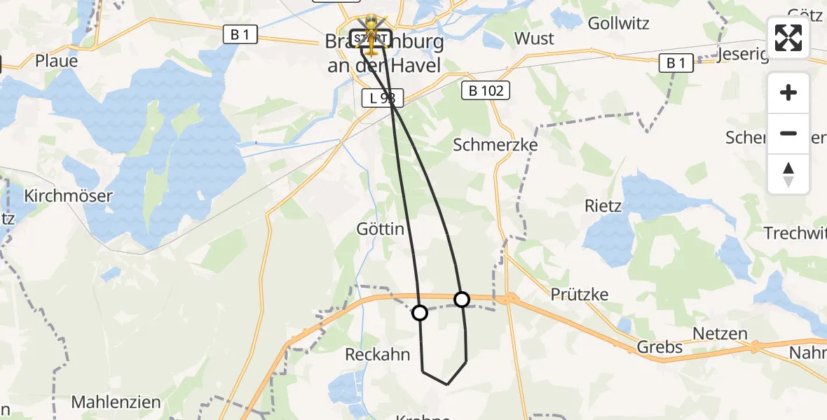 Flugroute Rettungshubschrauber Brandenburg an der Havel - Brandenburg an der Havel, 20 Mai 2026, 06:15