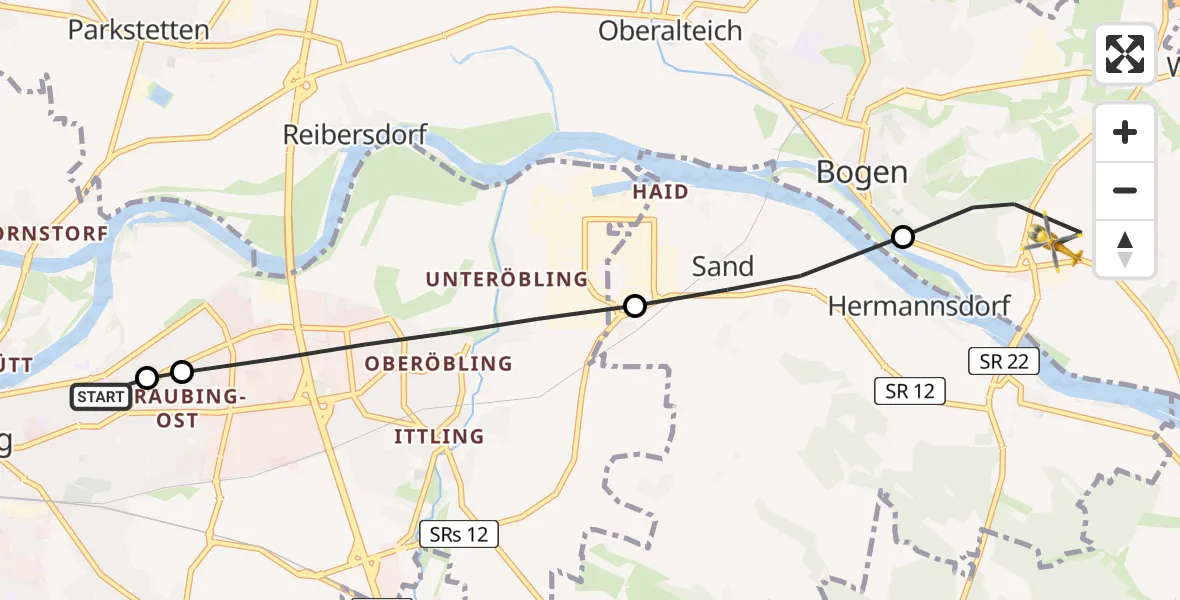 Flugroute Rettungshubschrauber Sankt Elisabeth Hospital Straubing - Bogen, 20 Mai 2026, 06:25