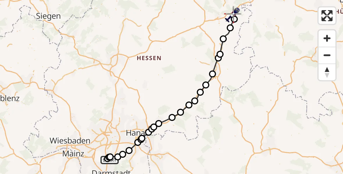 Flugroute Polizeihubschrauber Flughafen Frankfurt-Egelsbach - Friedewald, 20 Mai 2026, 06:40