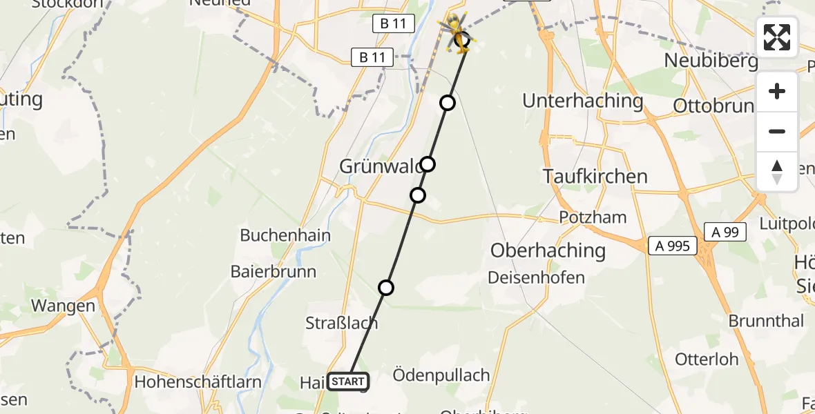 Flugroute Rettungshubschrauber Straßlach-Dingharting - ADAC Air Rescue Center Hubschrauberlandeplatz (Christoph 1), 20 Mai 2026, 06:42