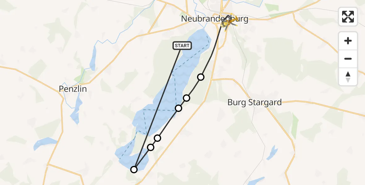 Flugroute Rettungshubschrauber Wulkenzin - Neubrandenburg, 20 Mai 2026, 06:47