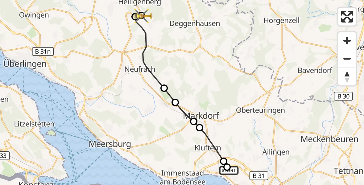 Flugroute Rettungshubschrauber Friedrichshafen Hospital - Salem, 20 Mai 2026, 06:48