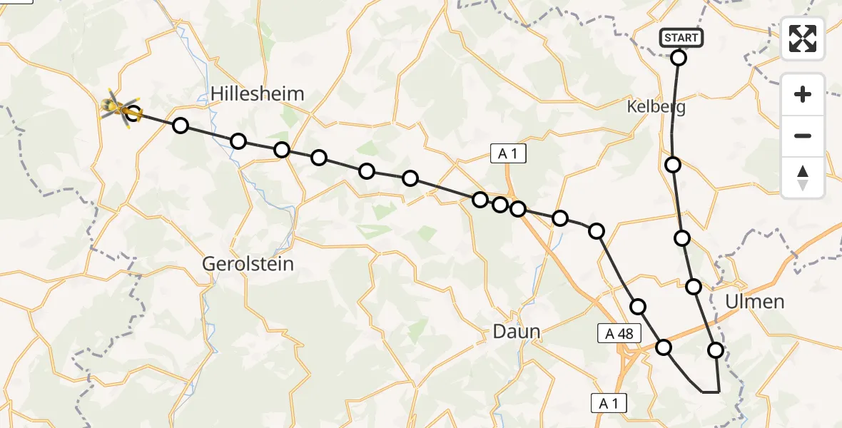 Flugroute Ambulanzhubschrauber Müllenbach - Steffeln, 20 Mai 2026, 06:53