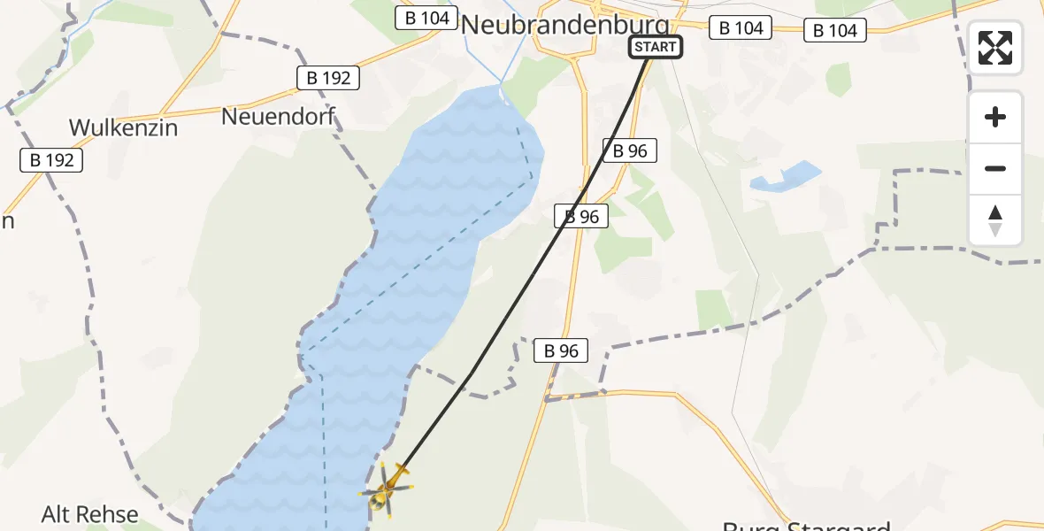 Flugroute Rettungshubschrauber Neubrandenburg - Burg Stargard, 20 Mai 2026, 07:13