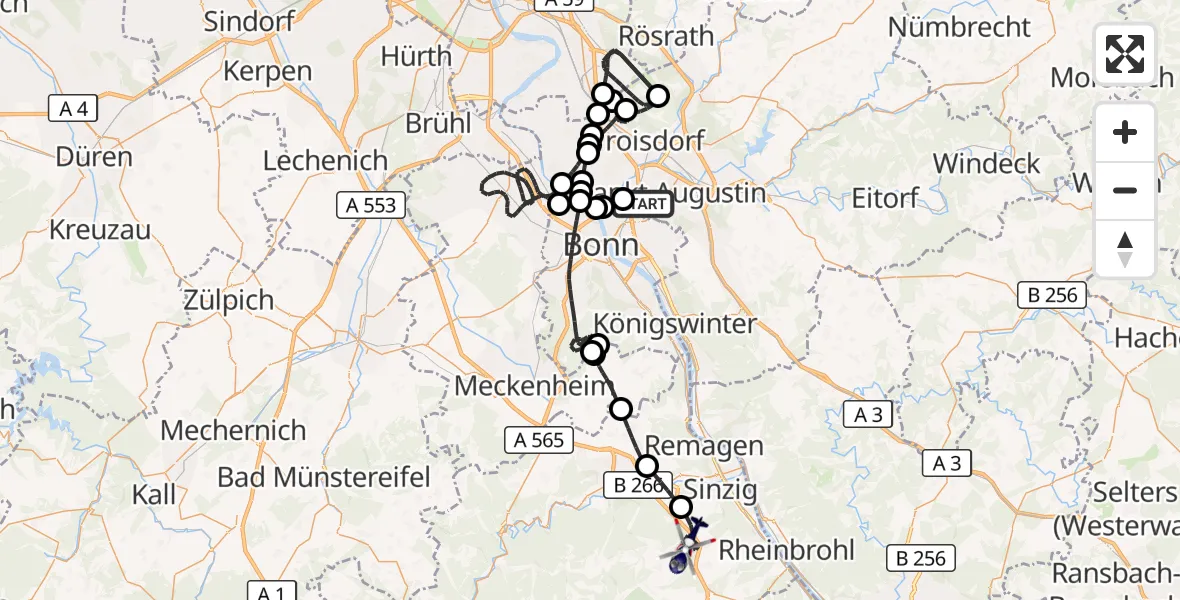 Flugroute Polizeihubschrauber Sankt Augustin - Sinzig, 20 Mai 2026, 07:26