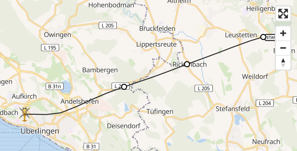 Flugroute Rettungshubschrauber Salem - Überlingen, 20 Mai 2026, 07:29