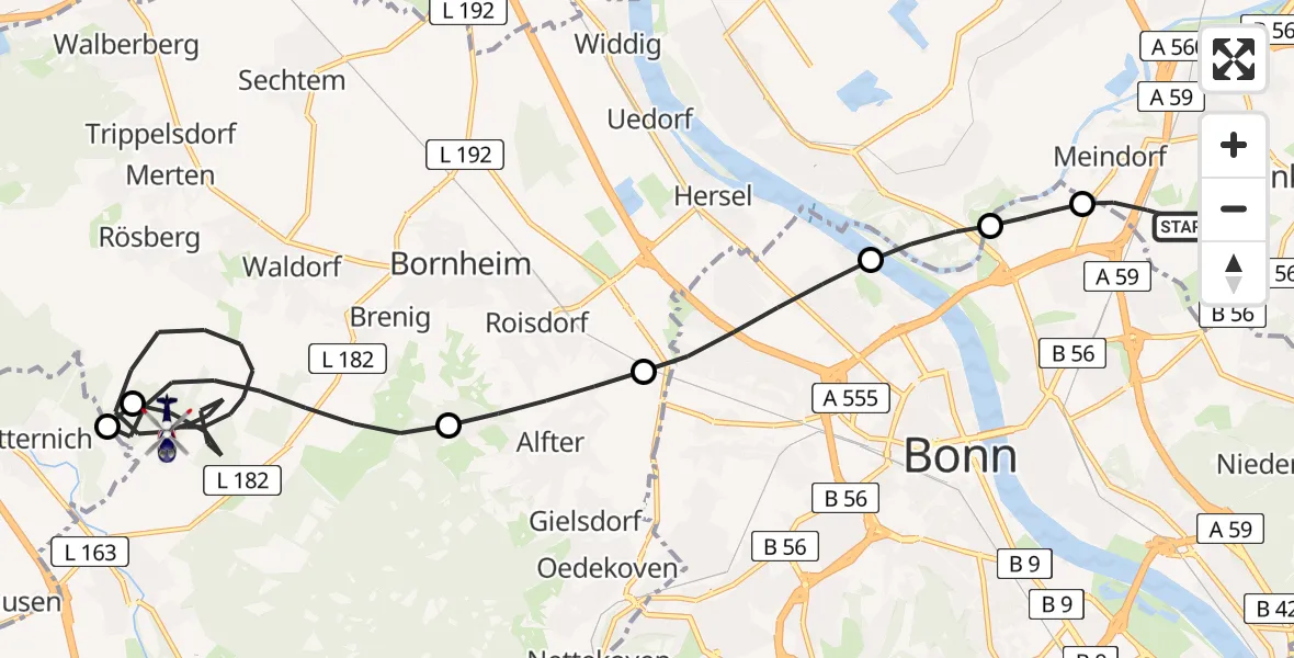 Flugroute Polizeihubschrauber Sankt Augustin - Bornheim, 20 Mai 2026, 07:30