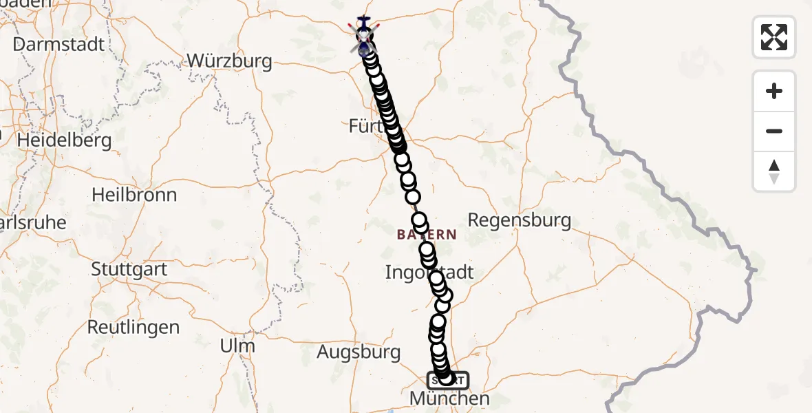 Flugroute Polizeihubschrauber Oberschleißheim - Bamberg, 20 Mai 2026, 07:33