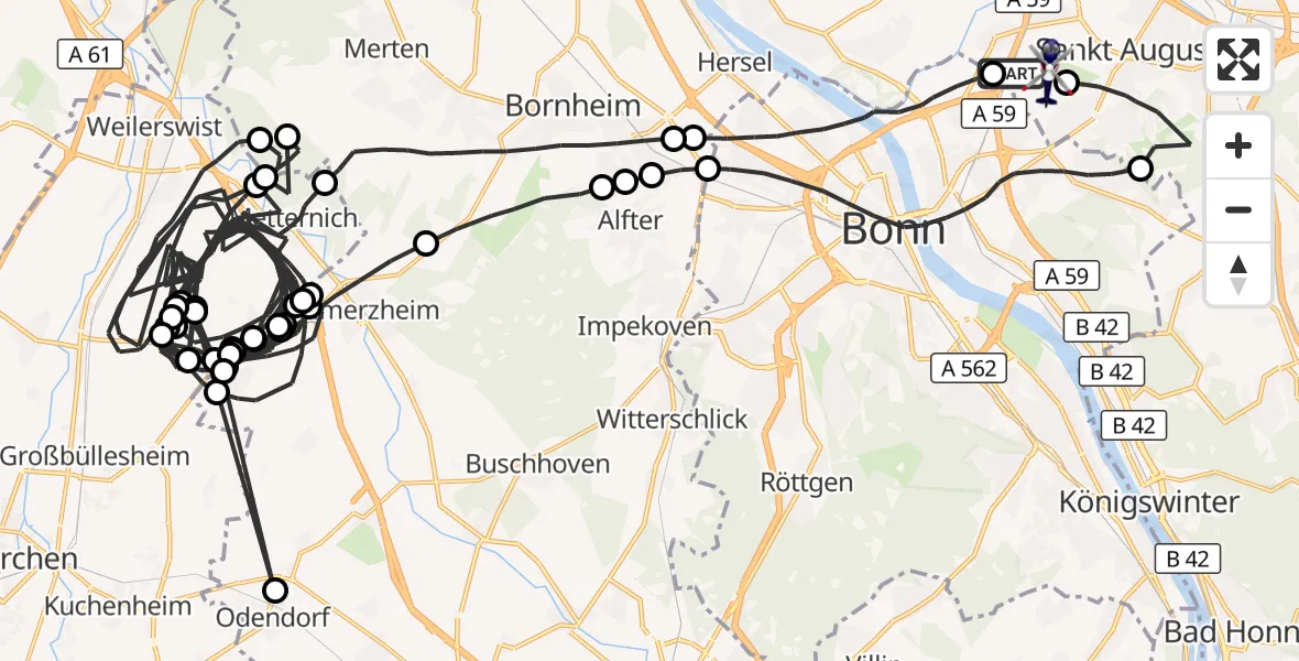 Flugroute Polizeihubschrauber Sankt Augustin - Bonn-Hangelar Flugplatz, 20 Mai 2026, 07:36