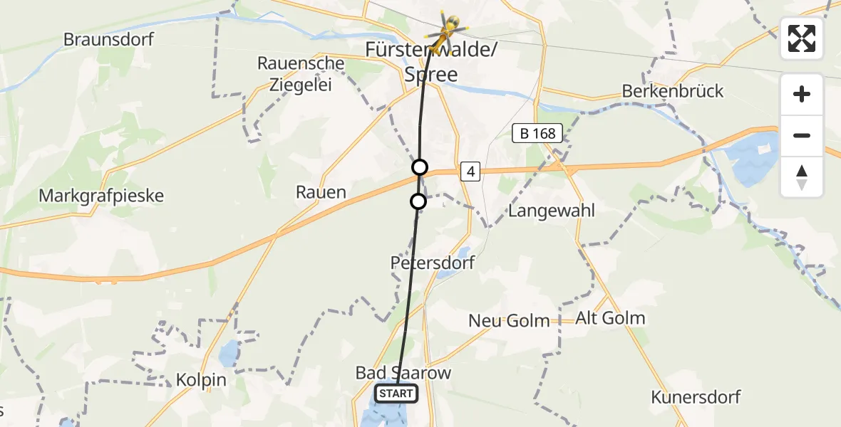Flugroute Rettungshubschrauber Bad Saarow - Fürstenwalde/Spree, 20 Mai 2026, 07:37