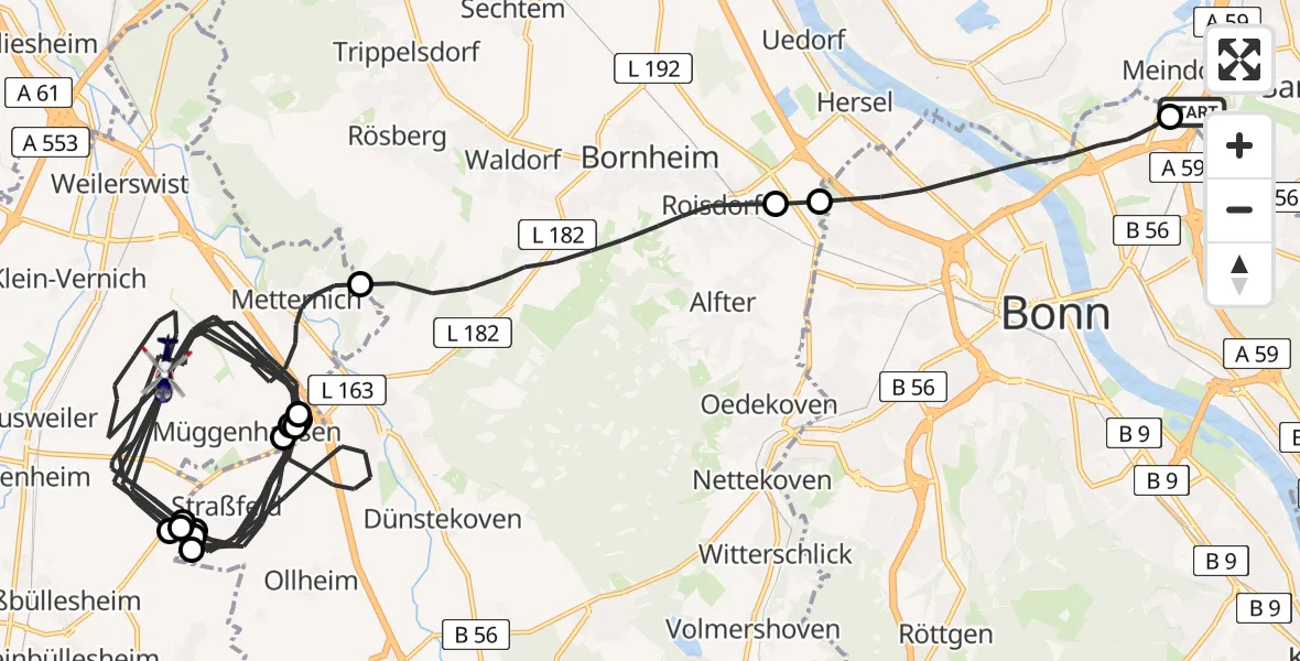 Flugroute Polizeihubschrauber Sankt Augustin - Weilerswist, 20 Mai 2026, 07:37