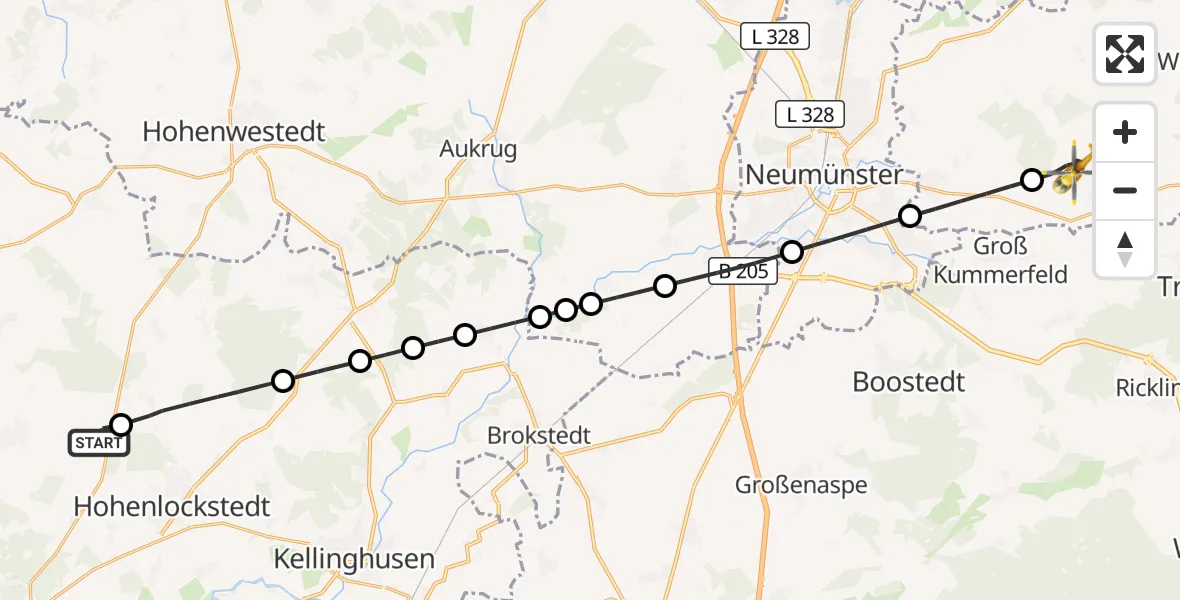 Flugroute Rettungshubschrauber Itzehoe Hungriger Wolf Flugplatz - Rendswühren, 20 Mai 2026, 07:38