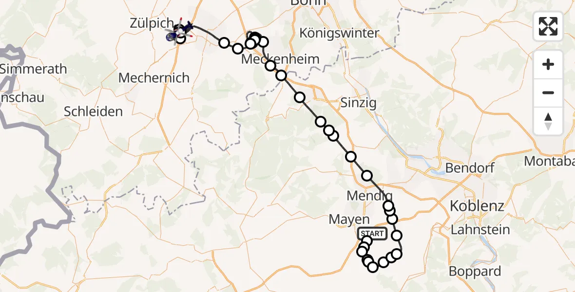 Flugroute Polizeihubschrauber Polch - Euskirchen, 20 Mai 2026, 07:40