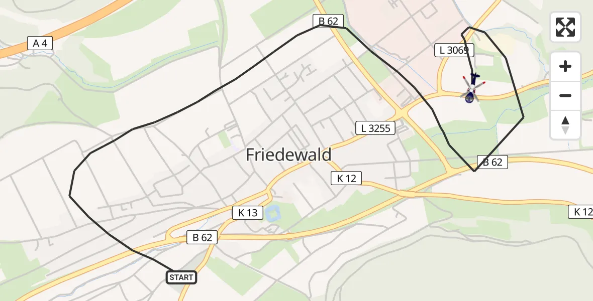Flugroute Polizeihubschrauber Friedewald - Friedewald, 20 Mai 2026, 07:41