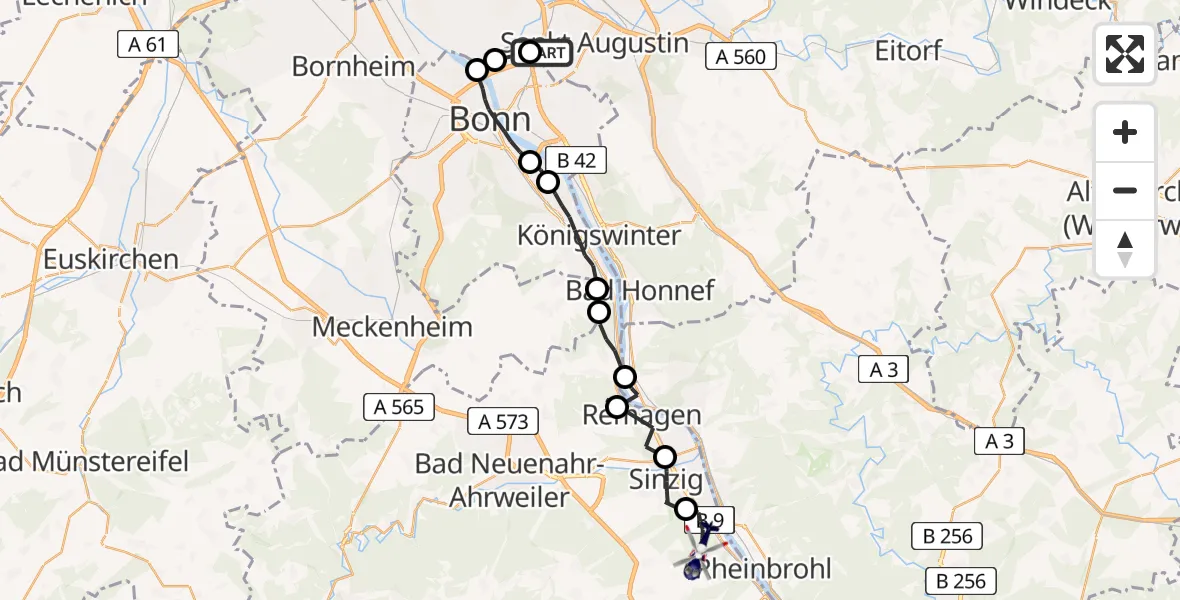 Flugroute Polizeihubschrauber Sankt Augustin - Bad Breisig, 20 Mai 2026, 07:43