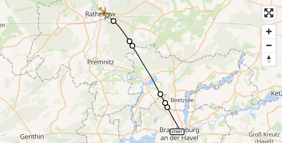 Flugroute Rettungshubschrauber Brandenburg an der Havel - Rathenow, 20 Mai 2026, 08:00