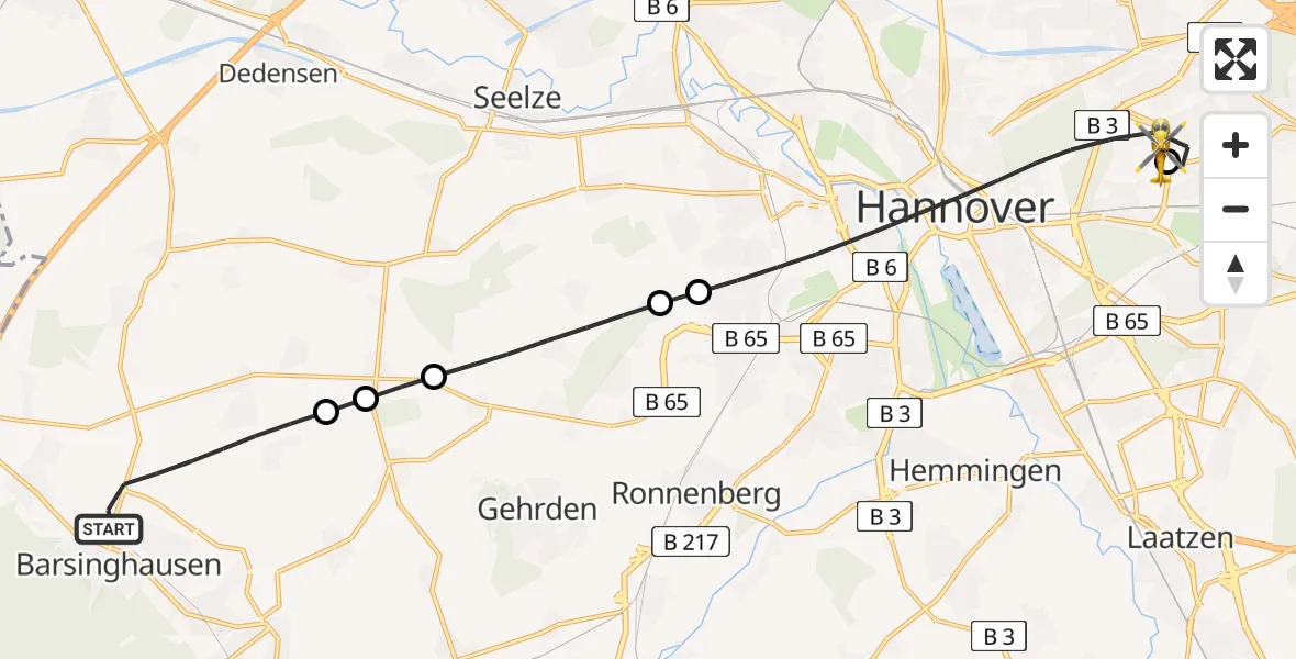 Flugroute Rettungshubschrauber Barsinghausen - Hannover Luftrettung Hubschrauberlandeplatz (Christoph 4), 20 Mai 2026, 08:00