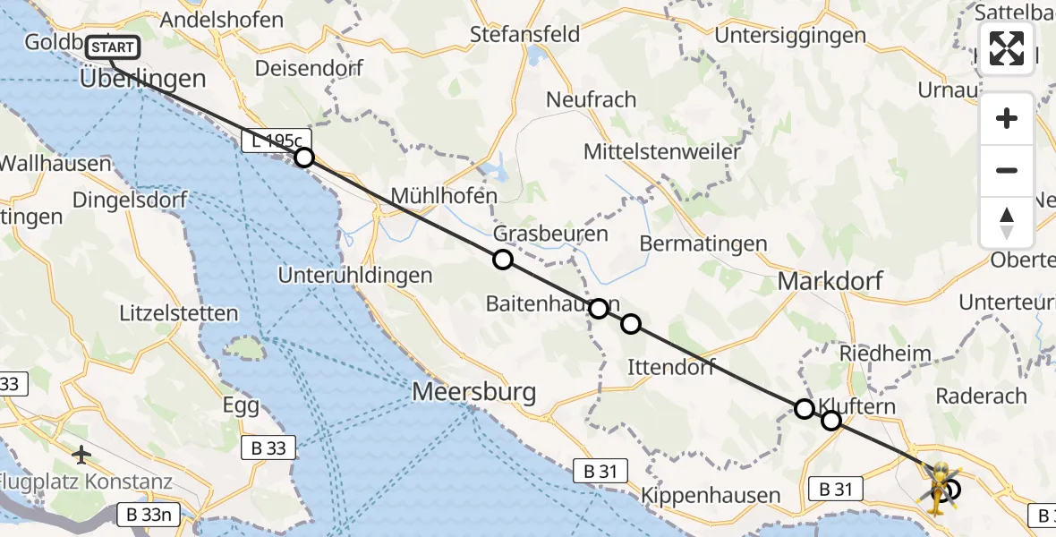 Flugroute Rettungshubschrauber Überlingen - Friedrichshafen Hospital, 20 Mai 2026, 08:02
