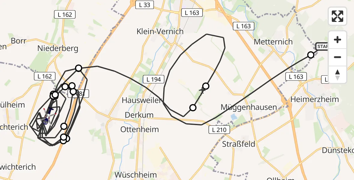 Flugroute Polizeihubschrauber Bornheim - Zülpich, 20 Mai 2026, 08:03