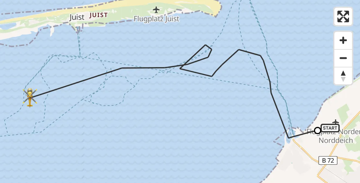 Flugroute Ambulanzhubschrauber Norden - Noordzee, 20 Mai 2026, 08:03