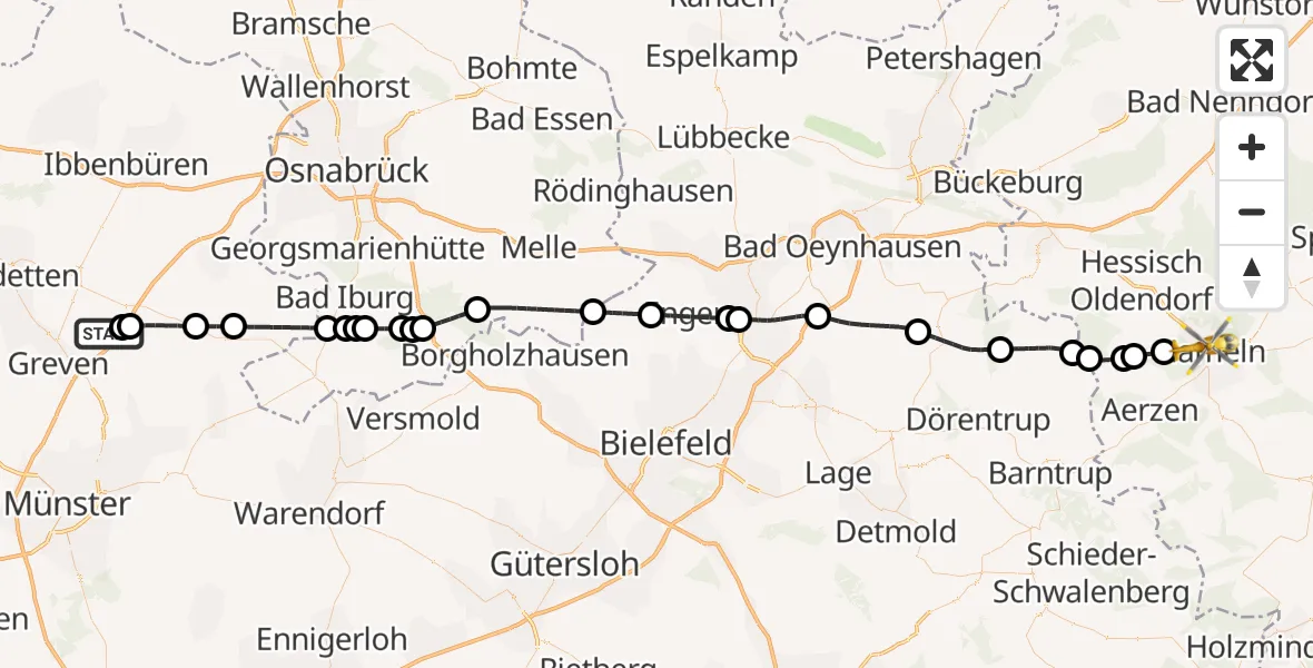 Flugroute Ambulanzhubschrauber Christoph  Westfalen-ADAC - Hameln, 20 Mai 2026, 08:05