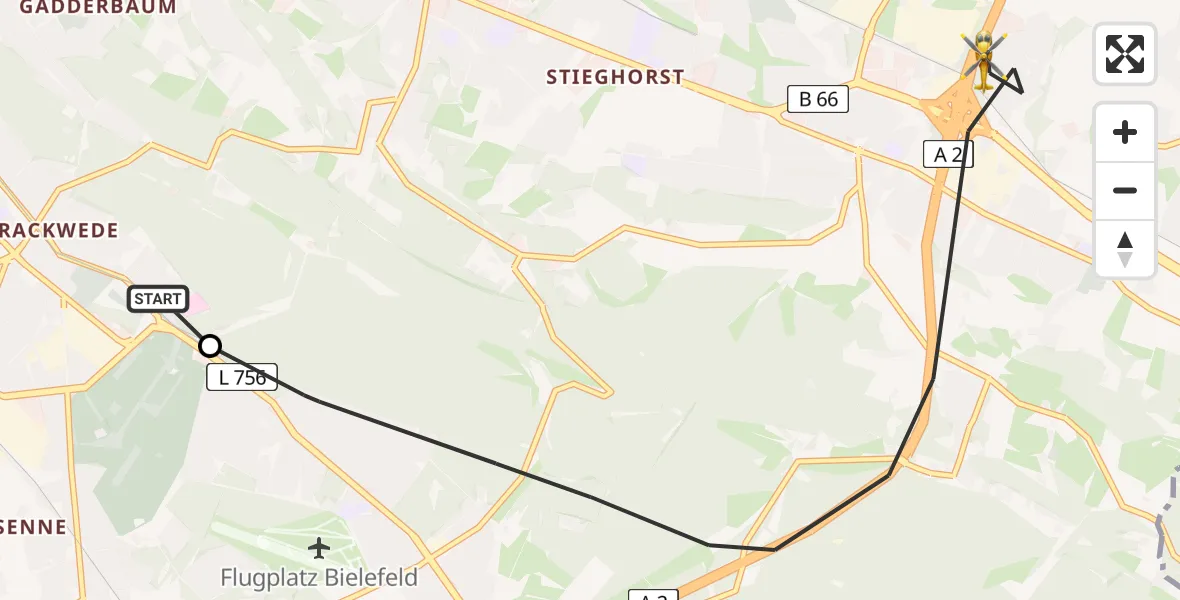 Flugroute Rettungshubschrauber Luftrettungszentrum Bielefeld - Bielefeld, 20 Mai 2026, 08:09