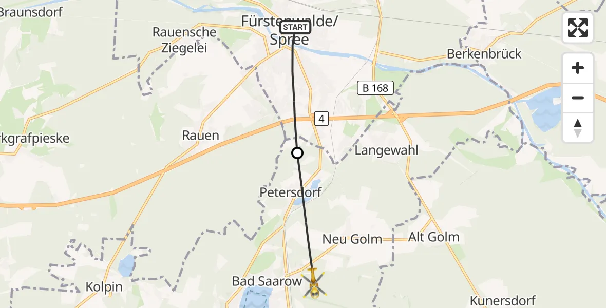 Flugroute Rettungshubschrauber Fürstenwalde/Spree - Bad Saarow, 20 Mai 2026, 08:21