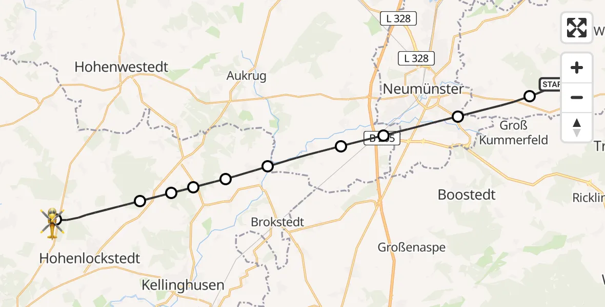 Flugroute Rettungshubschrauber Rendswühren - Itzehoe Hungriger Wolf Flugplatz, 20 Mai 2026, 08:21