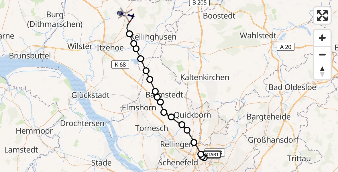 Flugroute Polizeihubschrauber Hamburg Helmut Schmidt Flughafen - Hohenlockstedt, 20 Mai 2026, 08:24
