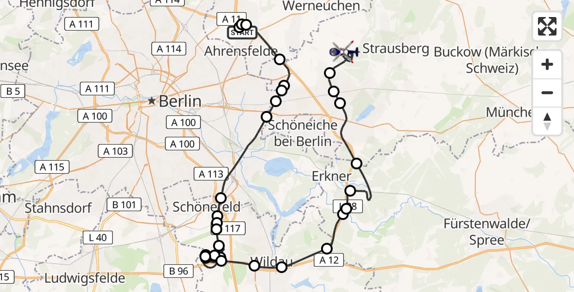 Flugroute Polizeihubschrauber Ahrensfelde Hubschrauberlandeplatz - Altlandsberg, 20 Mai 2026, 08:39