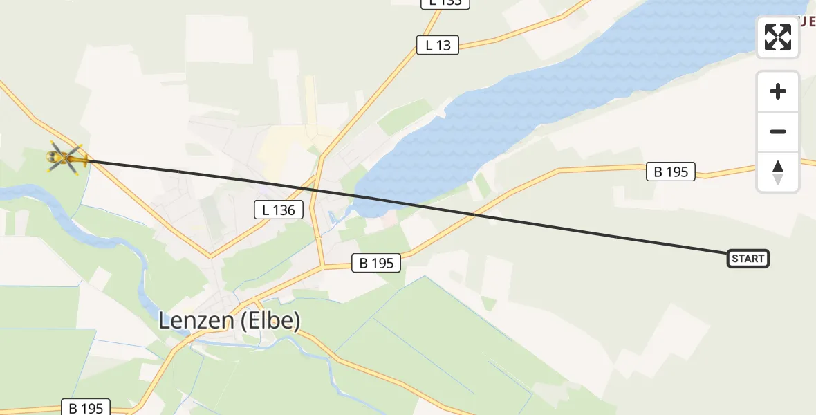 Flugroute Rettungshubschrauber Lenzen (Elbe) - Lenzen (Elbe), 20 Mai 2026, 08:39