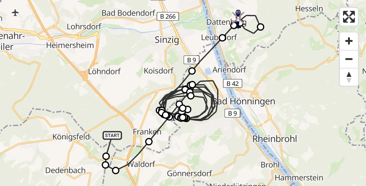 Flugroute Polizeihubschrauber Sinzig - Dattenberg, 20 Mai 2026, 08:40