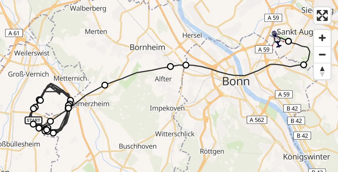 Flugroute Polizeihubschrauber Weilerswist - Sankt Augustin, 20 Mai 2026, 08:42