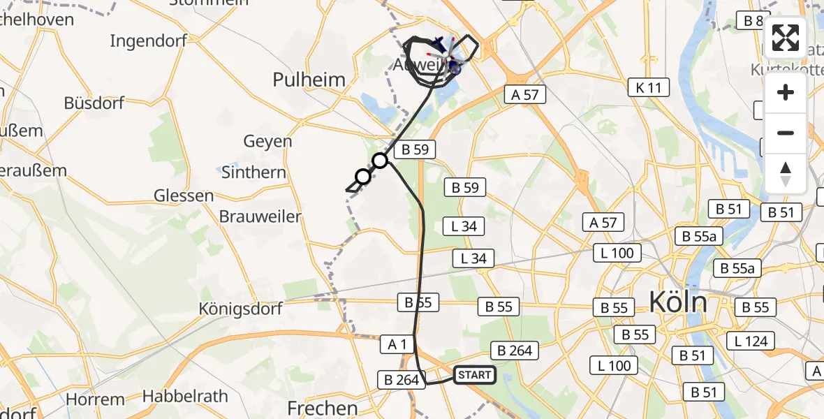 Flugroute Polizeihubschrauber Köln - Köln, 20 Mai 2026, 08:43