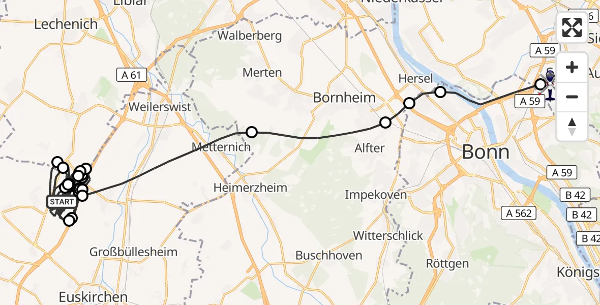 Flugroute Polizeihubschrauber Zülpich - Sankt Augustin, 20 Mai 2026, 08:43