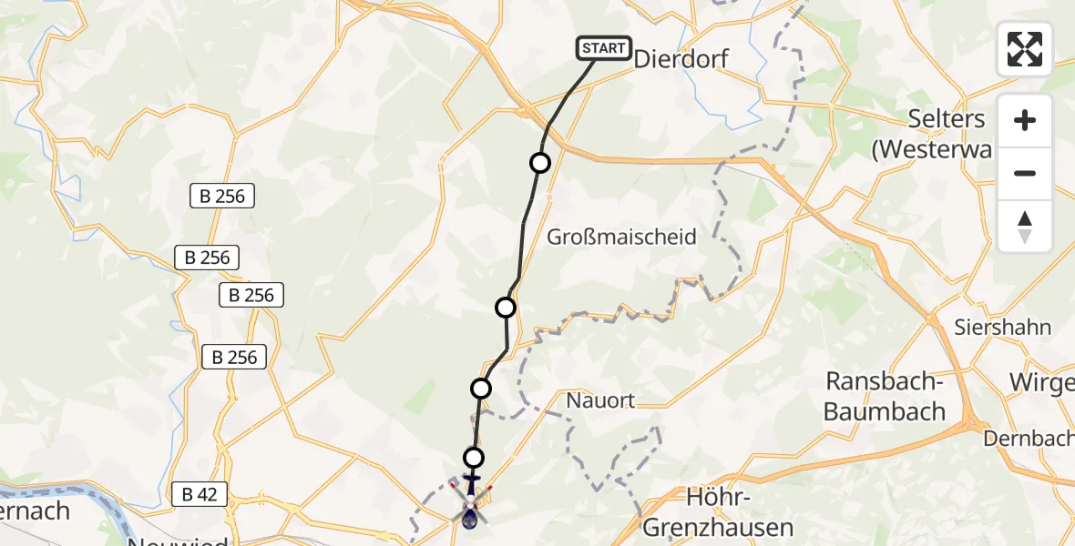 Flugroute Polizeihubschrauber Dierdorf - Bendorf, 20 Mai 2026, 08:50