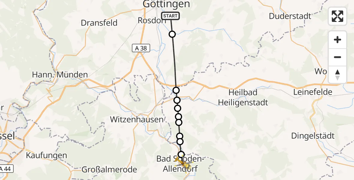 Flugroute Rettungshubschrauber Göttingen - Bad Sooden-Allendorf, 20 Mai 2026, 08:53