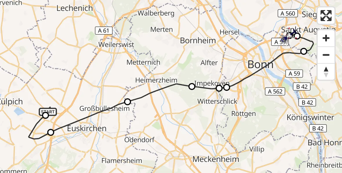 Flugroute Polizeihubschrauber Euskirchen - Sankt Augustin, 20 Mai 2026, 08:54