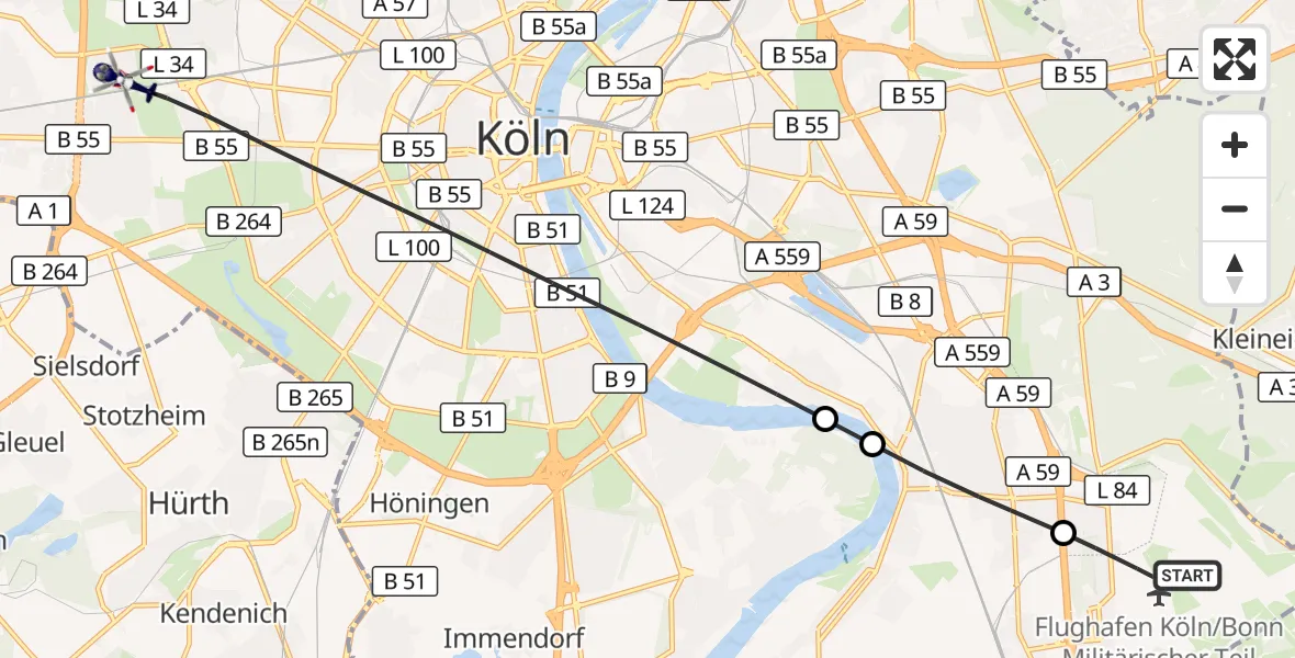 Flugroute Polizeihubschrauber Köln Bonn Flughafen - Köln, 20 Mai 2026, 09:05