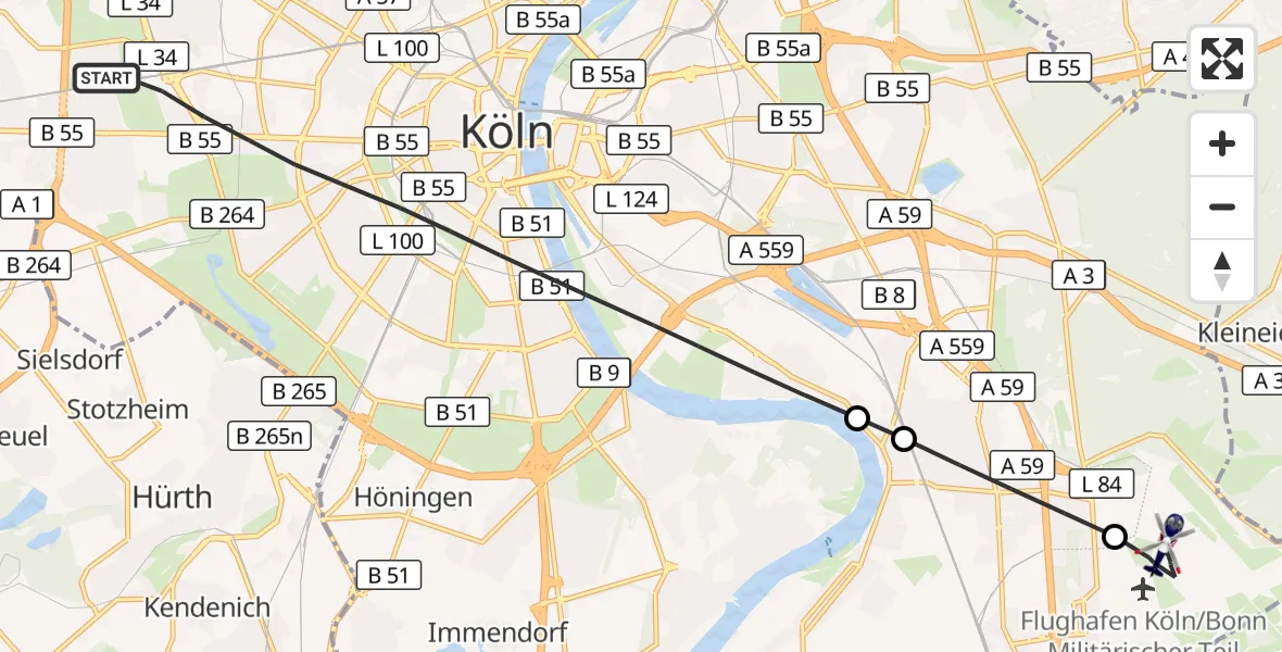Flugroute Polizeihubschrauber Köln - Köln Bonn Flughafen, 20 Mai 2026, 09:14