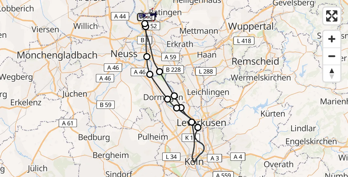 Flugroute Polizeihubschrauber Düsseldorf Flughafen - Düsseldorf Flughafen, 20 Mai 2026, 09:19